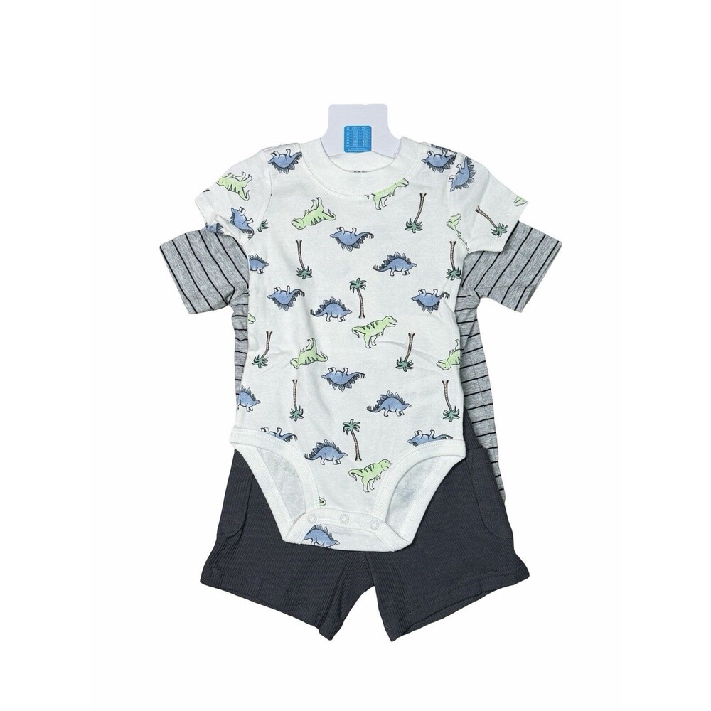 Carter's Baby Boy 24M Dinosaur Striped Print Short Sleeve 3 Piece Outfit Cotton
